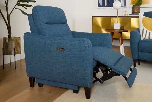Keaton Blue Fabric Power Recliner With Power Headrest