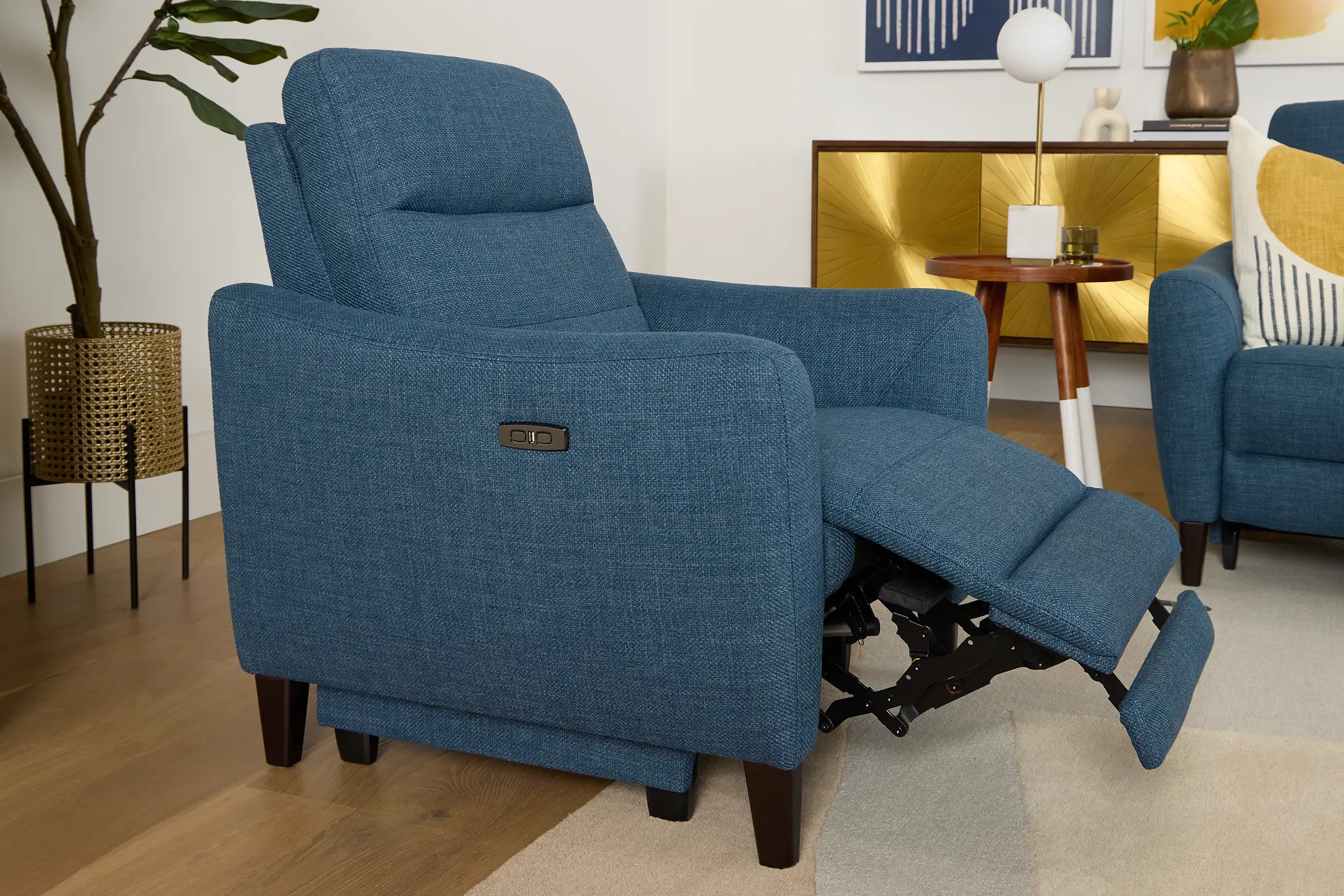 Keaton Blue Fabric Power Recliner With Power Headrest Keaton Blue Fabric Power Recliner With Power Headrest