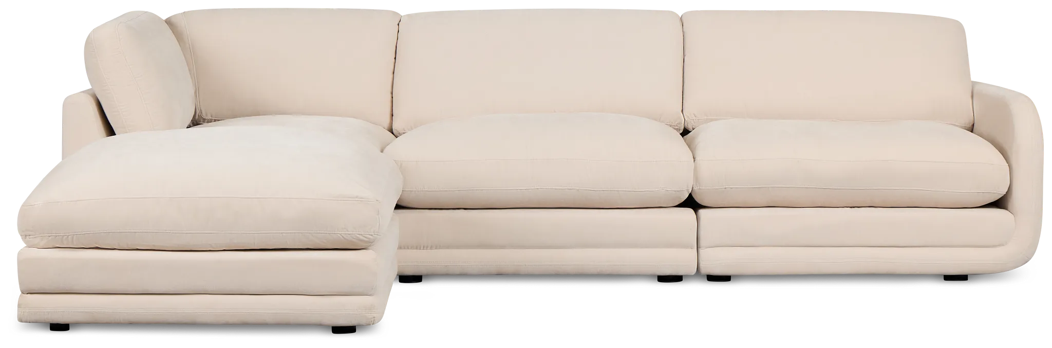 Jules Ivory Velvet 4-piece Left Facing Bumper Sectional