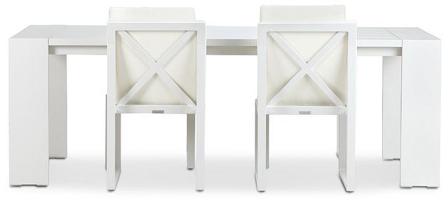 Linear White 87" Aluminum Table & 4 Cushioned Side Chairs