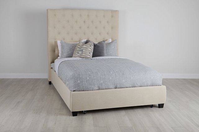 Rylee Beige Uph Platform Storage Bed