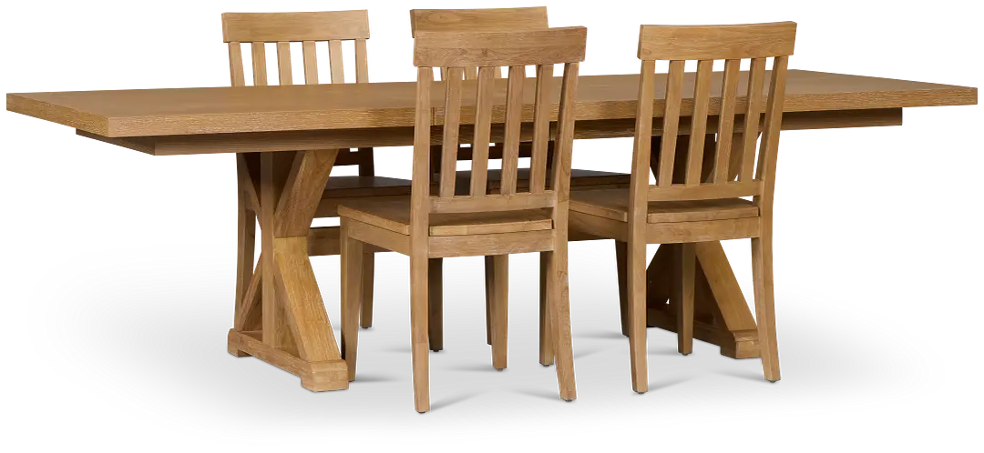 Nantucket Light Tone Trestle Table & 4 Light Tone Chairs Nantucket Light Tone Trestle Table & 4 Light Tone Chairs