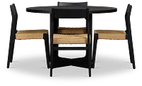 Santorini Black Round Table & 4 Woven Chairs