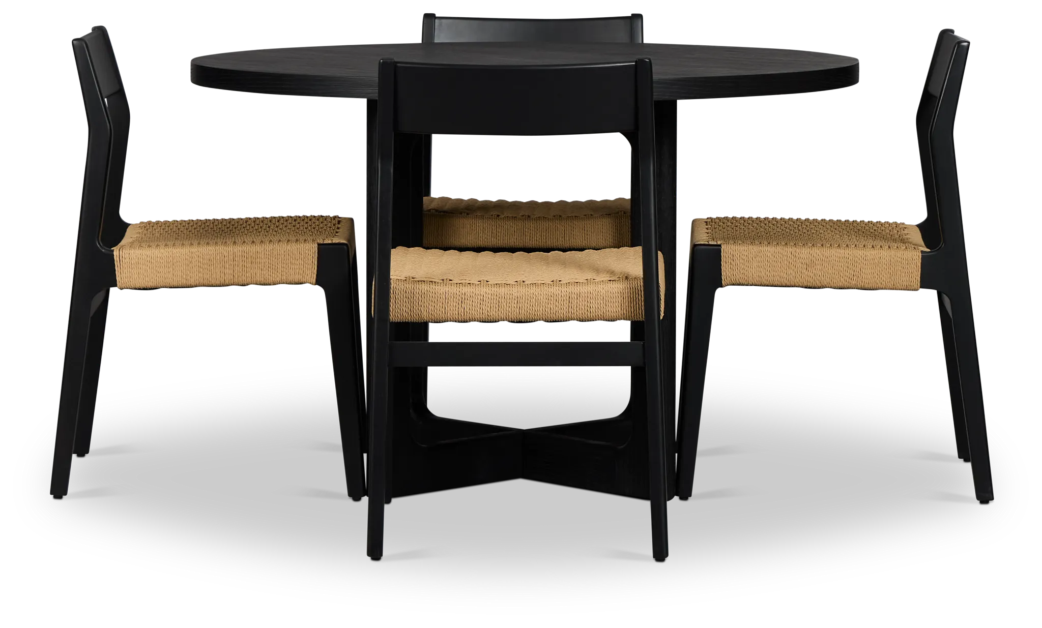 Santorini Black Round Table & 4 Woven Chairs
