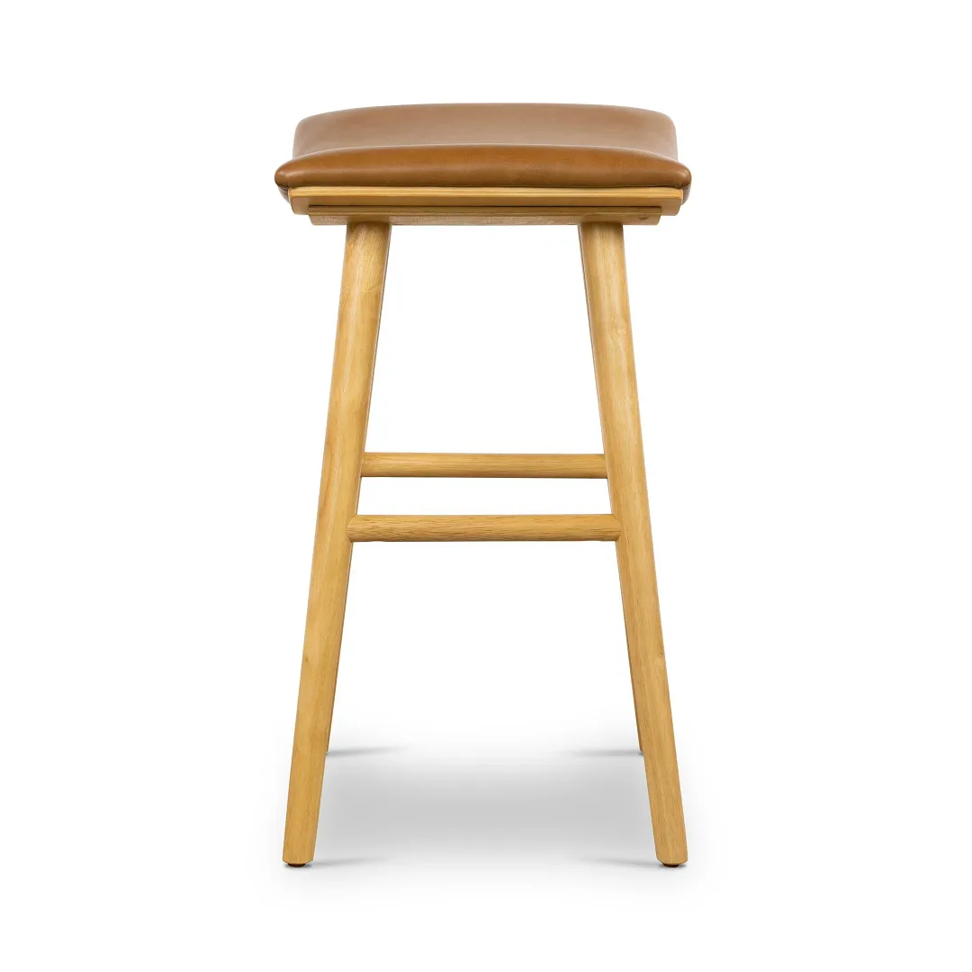Myles Light Brown Leather 24" Upholstered Barstool