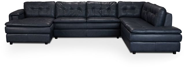 Rowan Navy Leather U-shaped Sectional W/ Right Bumper