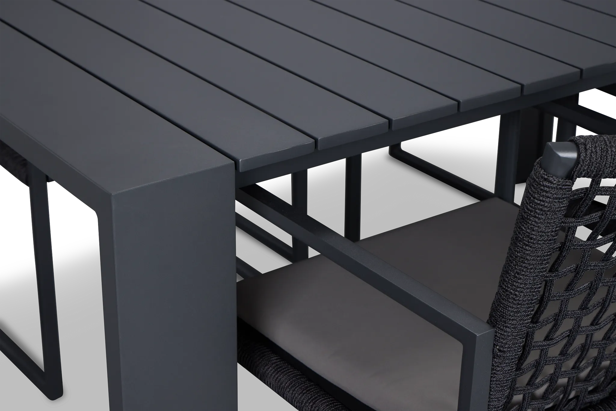 Sunrise Dark Gray 86" Rectangular Table & 4 Aluminum Arm Chairs