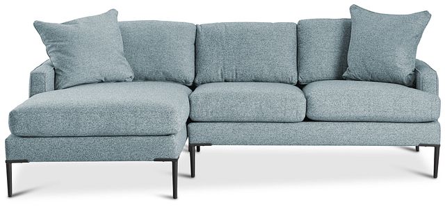 Morgan Teal Fabric Small Left Chaise Sectional W/ Metal Legs (4)