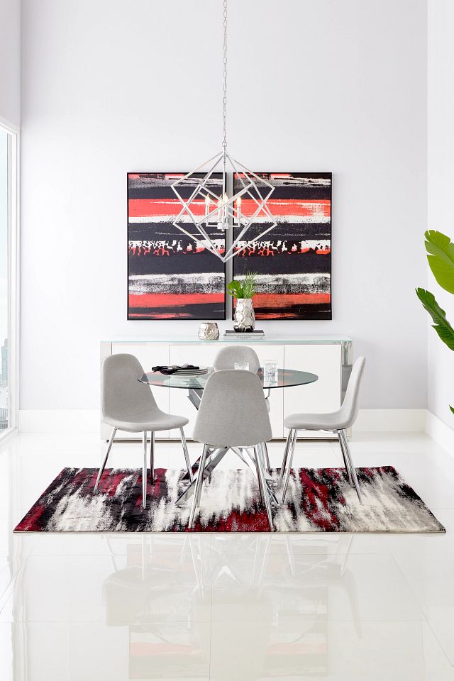 Havana Chrome Lt Gray Round Table & 4 Upholstered Chairs