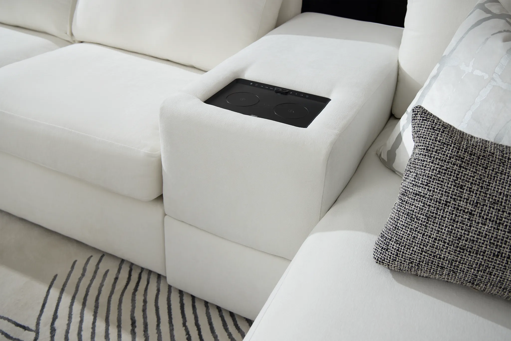 Citymod White Fabric Large Right Chaise Sectional With Media Console