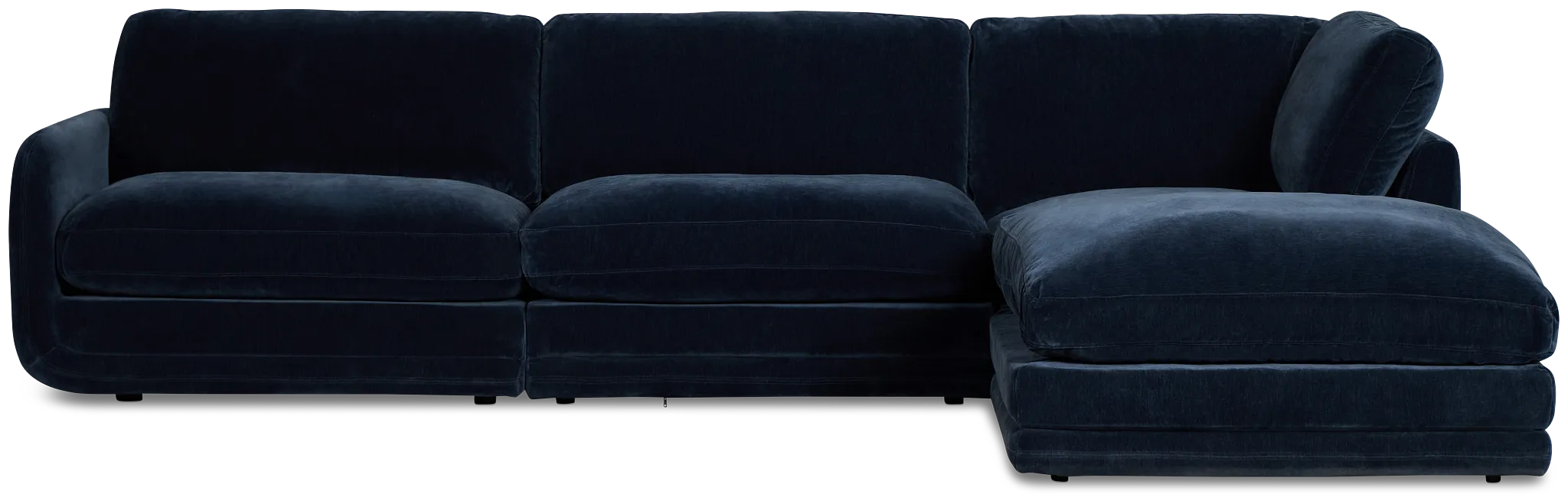 Jules Dark Blue Velvet 4-piece Right Facing Bumper Sectional