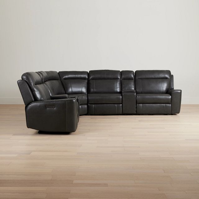 Benji Dark Gray Lthr/vinyl Large Triple Power Reclining Two-arm Sectional