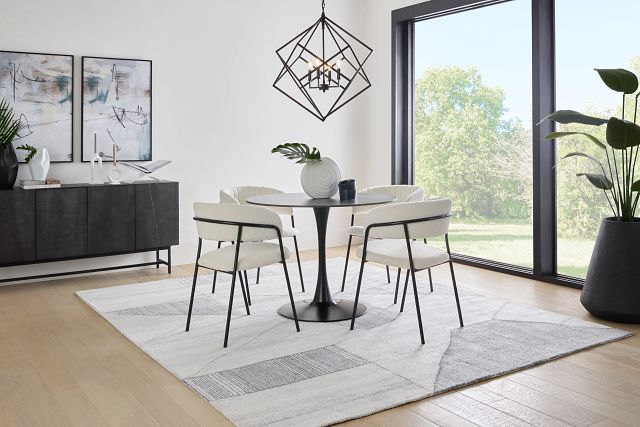 Fremont Black Round Table & 4 Upholstered Chairs