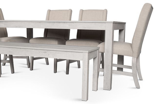 Delray White Rect Table, 4 Chairs & Bench