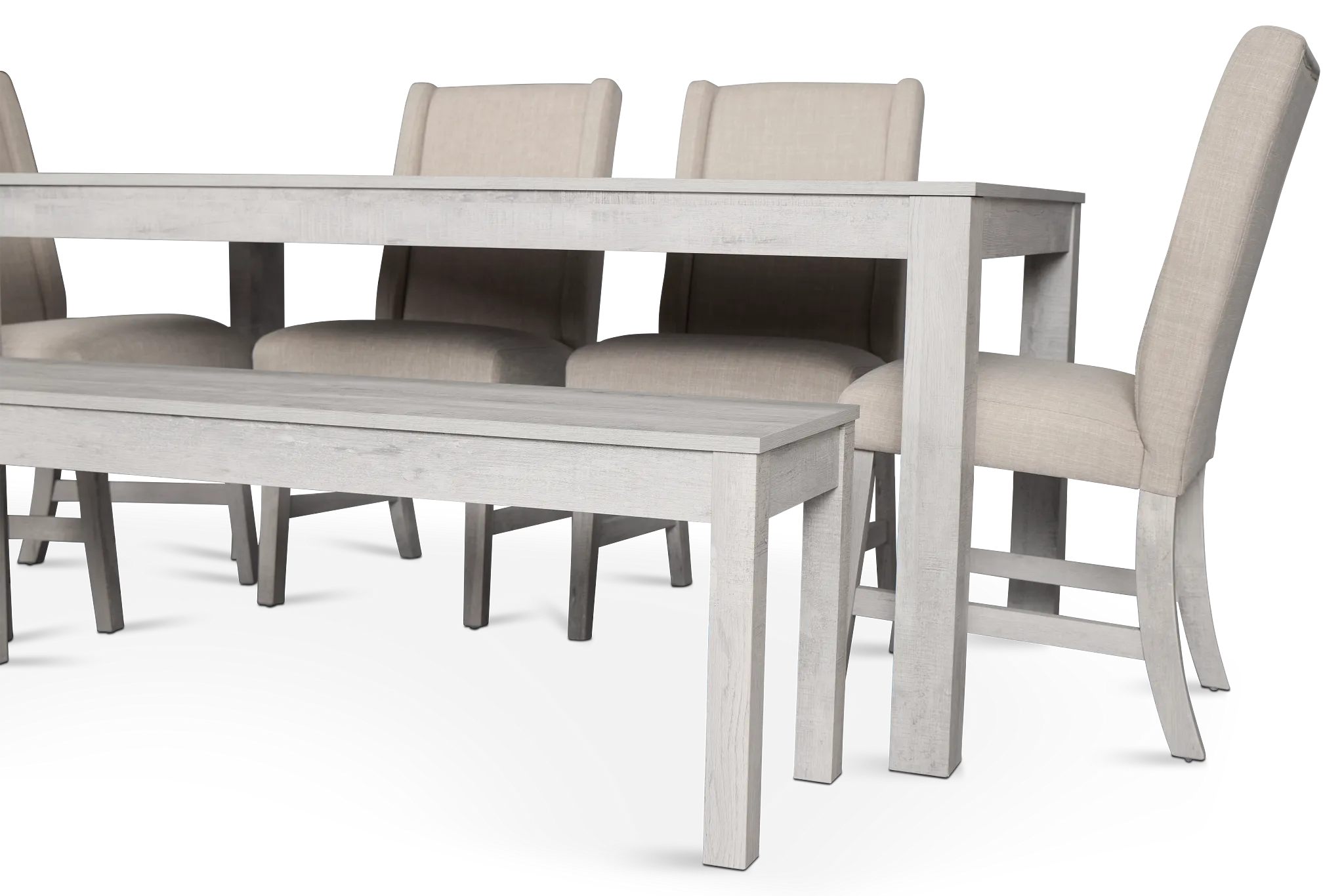 Delray White Rect Table, 4 Chairs & Bench