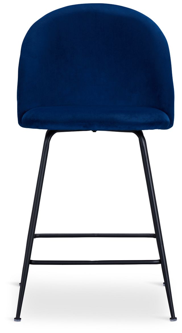 Capri Dark Blue Velvet Upholstered 24" Barstools W/black Legs