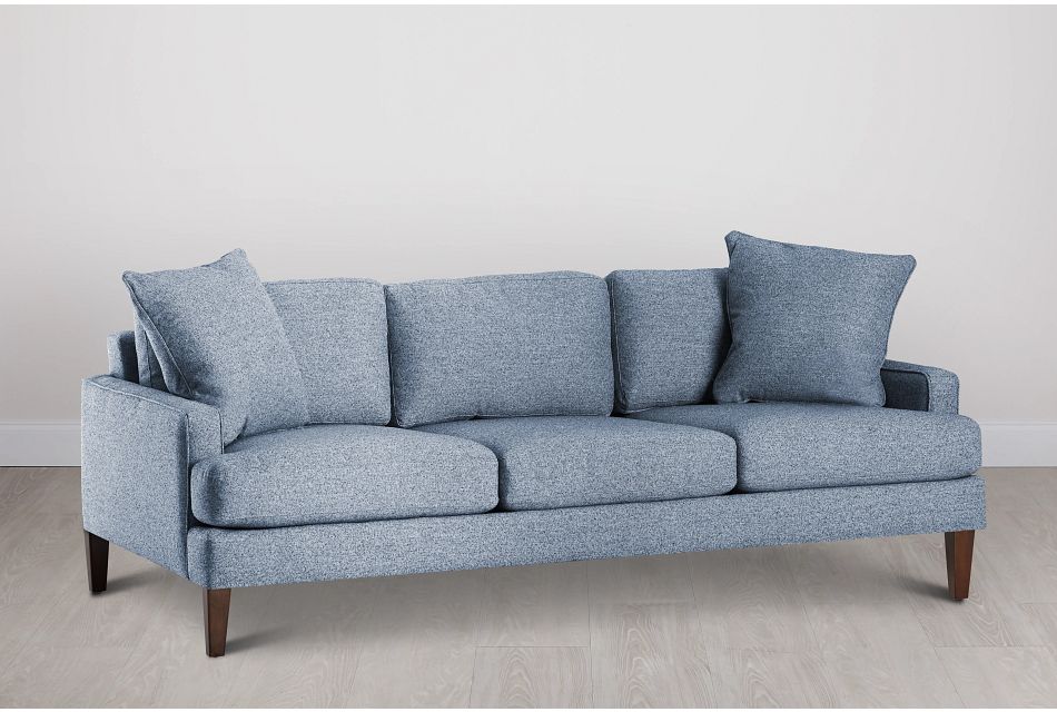 Morgan Blue Fabric Sofa With Wood Legs Living Room Sofas Morgan Blue Fabric Sofa With Wood Legs