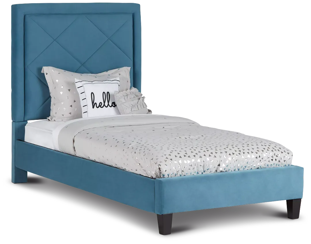 Collin Blue Velvet Platform Bed