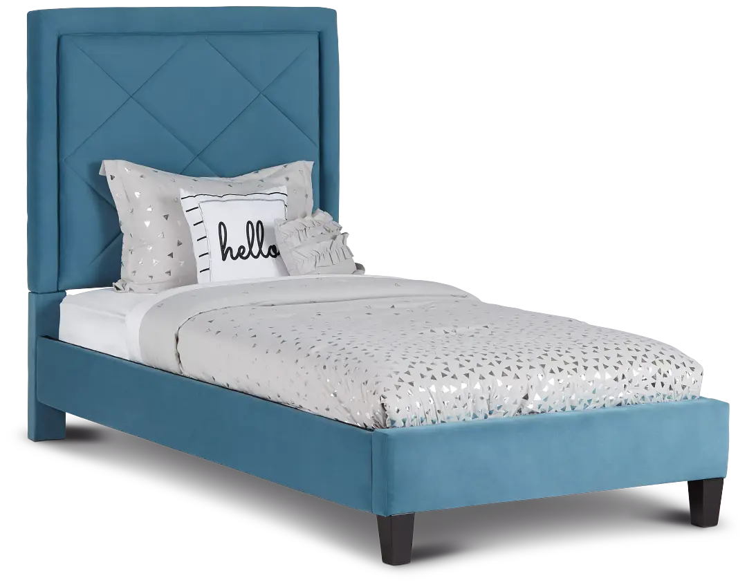 Collin Blue Velvet Platform Bed Collin Blue Velvet Platform Bed