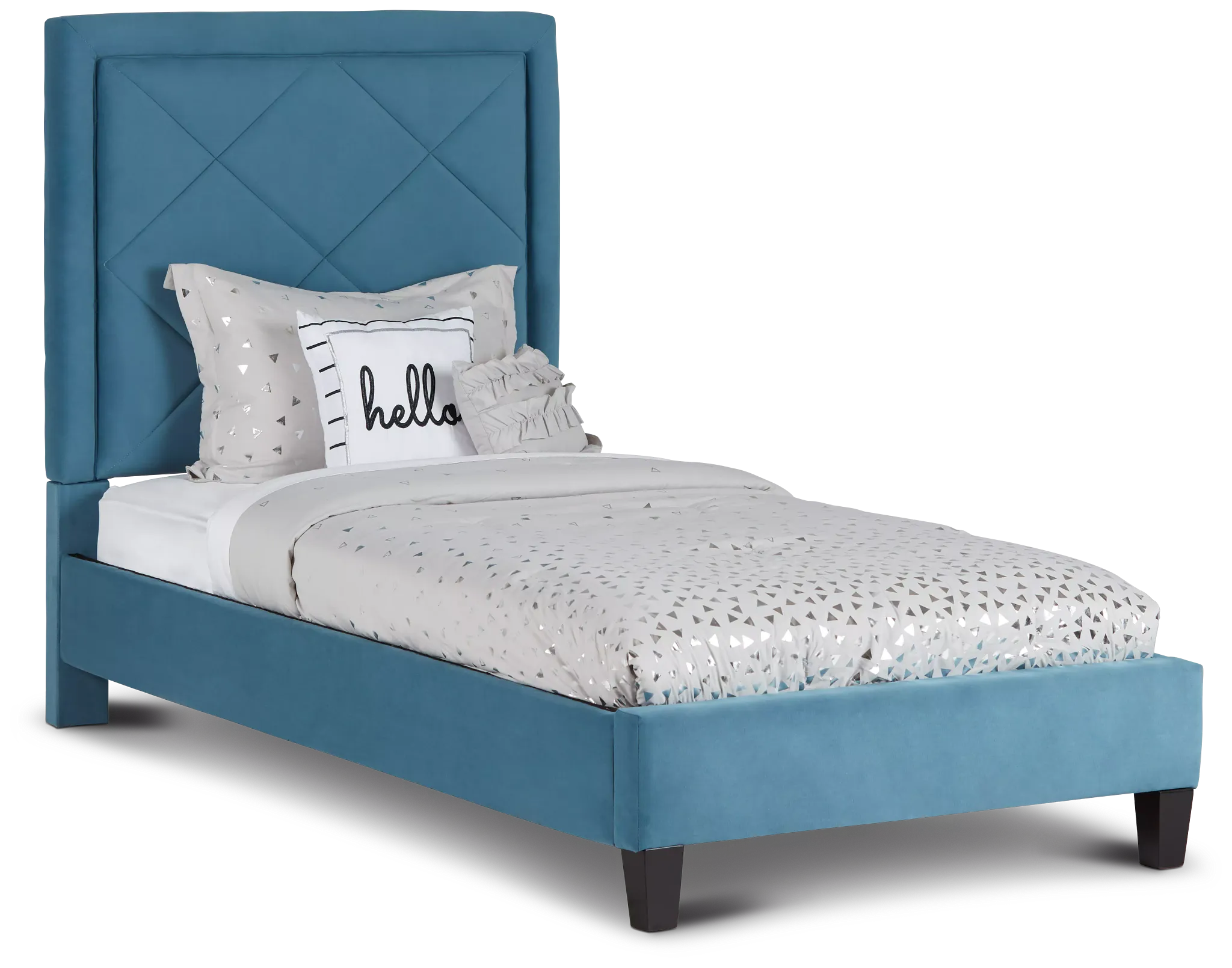 Collin Blue Velvet Platform Bed