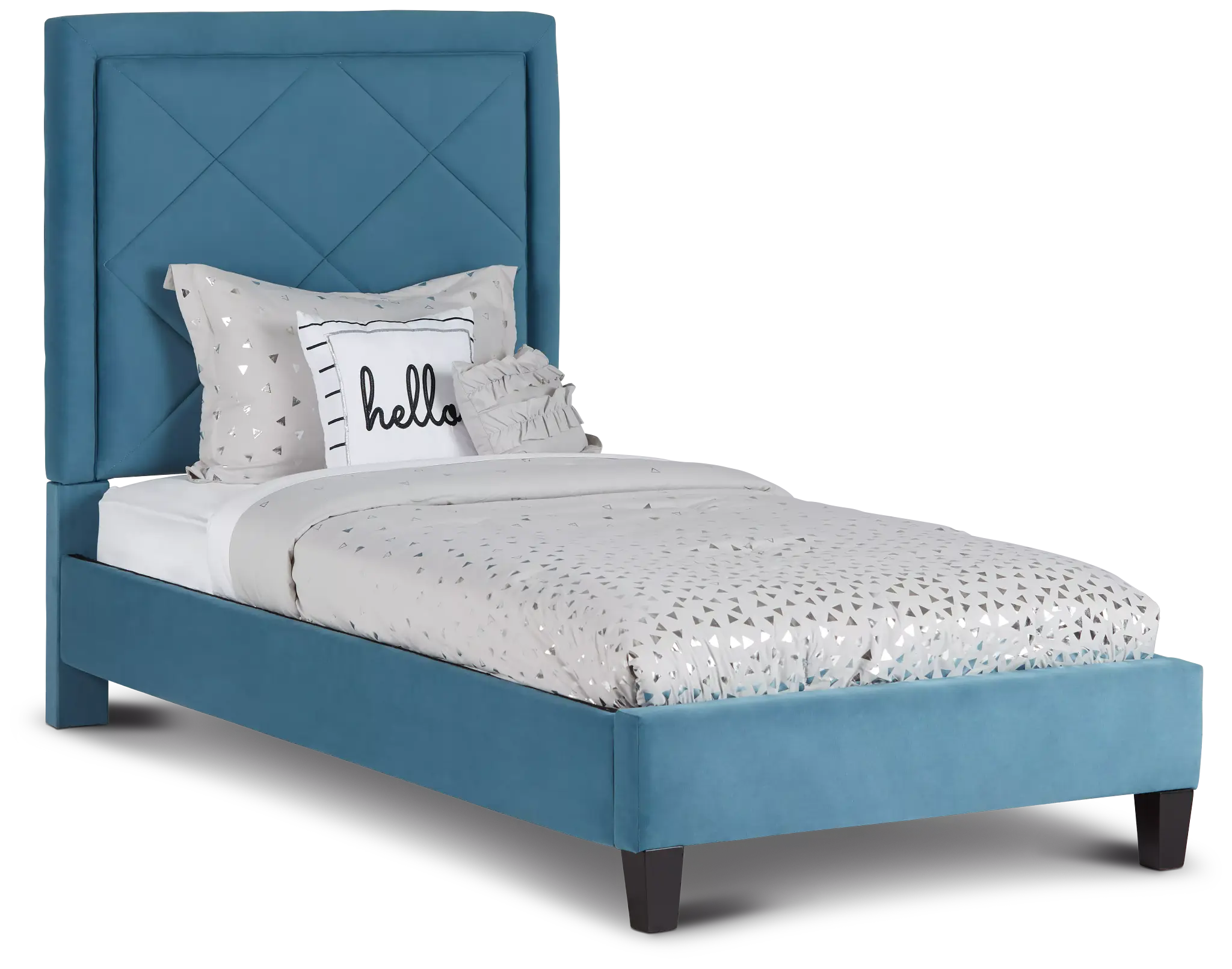 Collin Blue Velvet Platform Bed Collin Blue Velvet Platform Bed