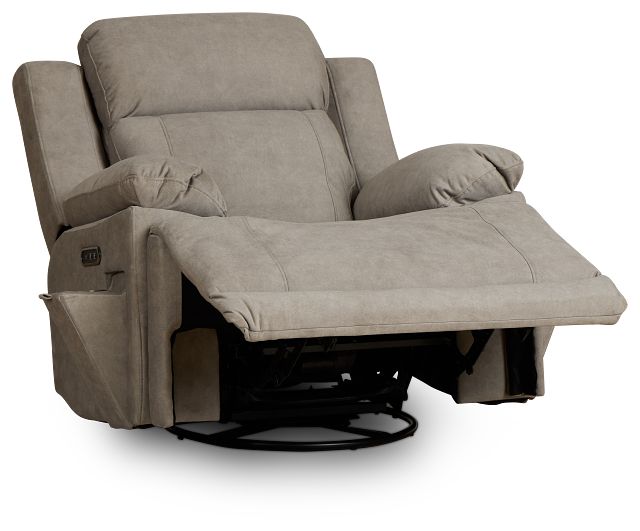 Benson Beige Micro Power Swivel Glider Recliner