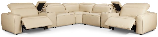 Tidal Beige Lthr/vinyl Large Dual Power Reclining Two-arm Sectional