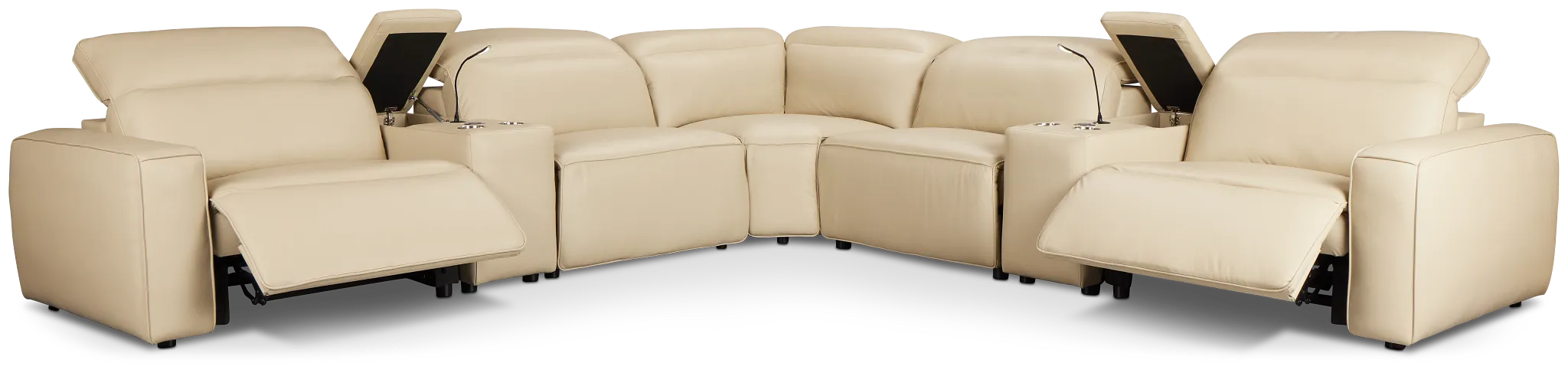 Tidal Beige Lthr/vinyl Large Dual Power Reclining Two-arm Sectional