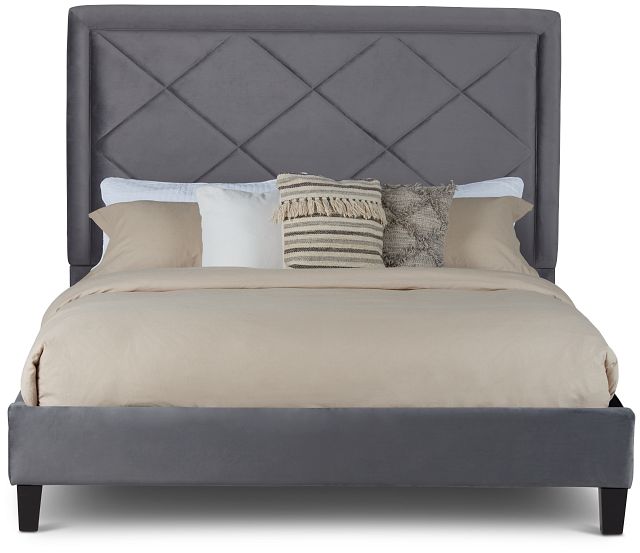 Collin Dark Gray Velvet Platform Bed