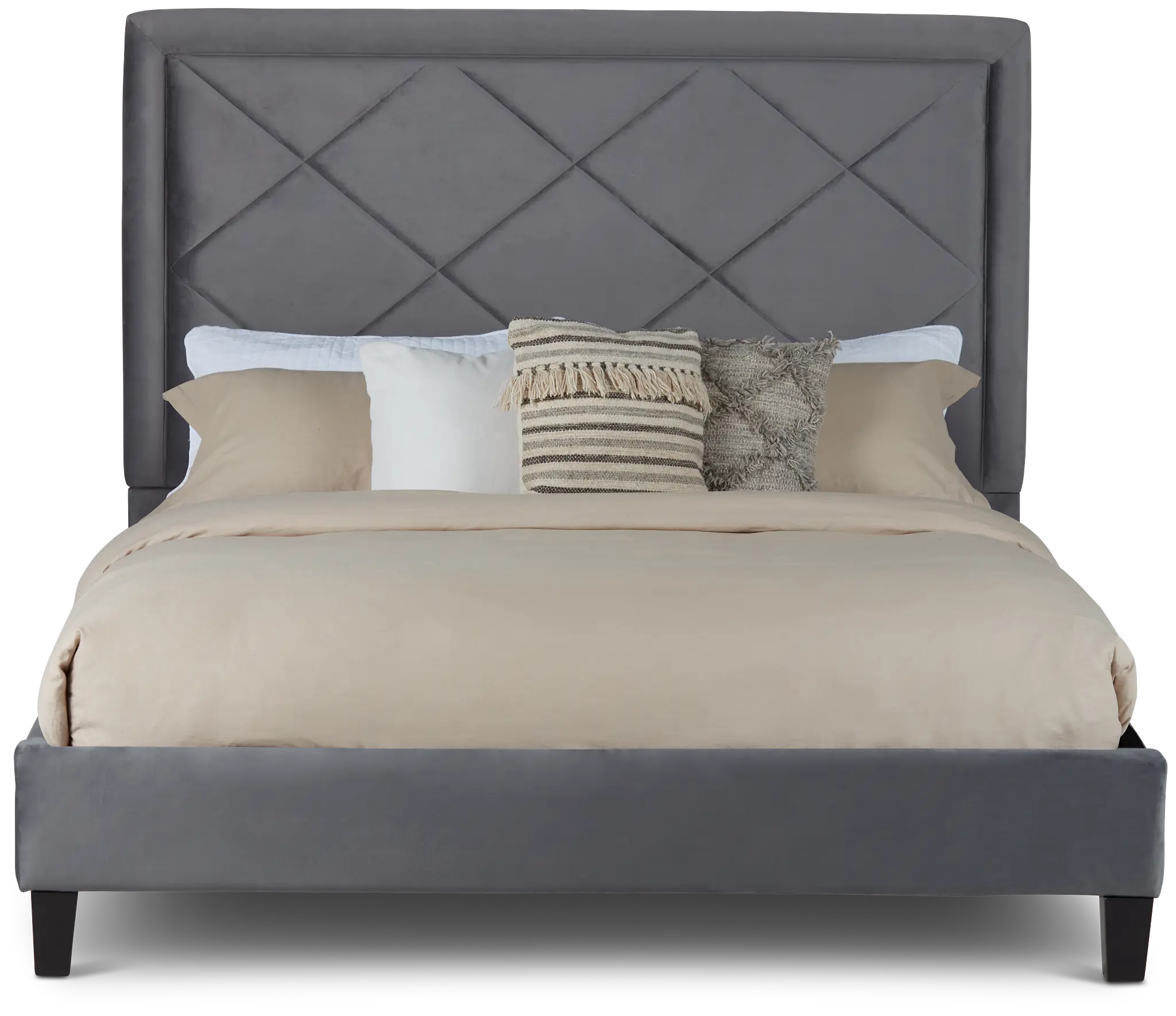 Collin Dark Gray Velvet Platform Bed Collin Dark Gray Velvet Platform Bed