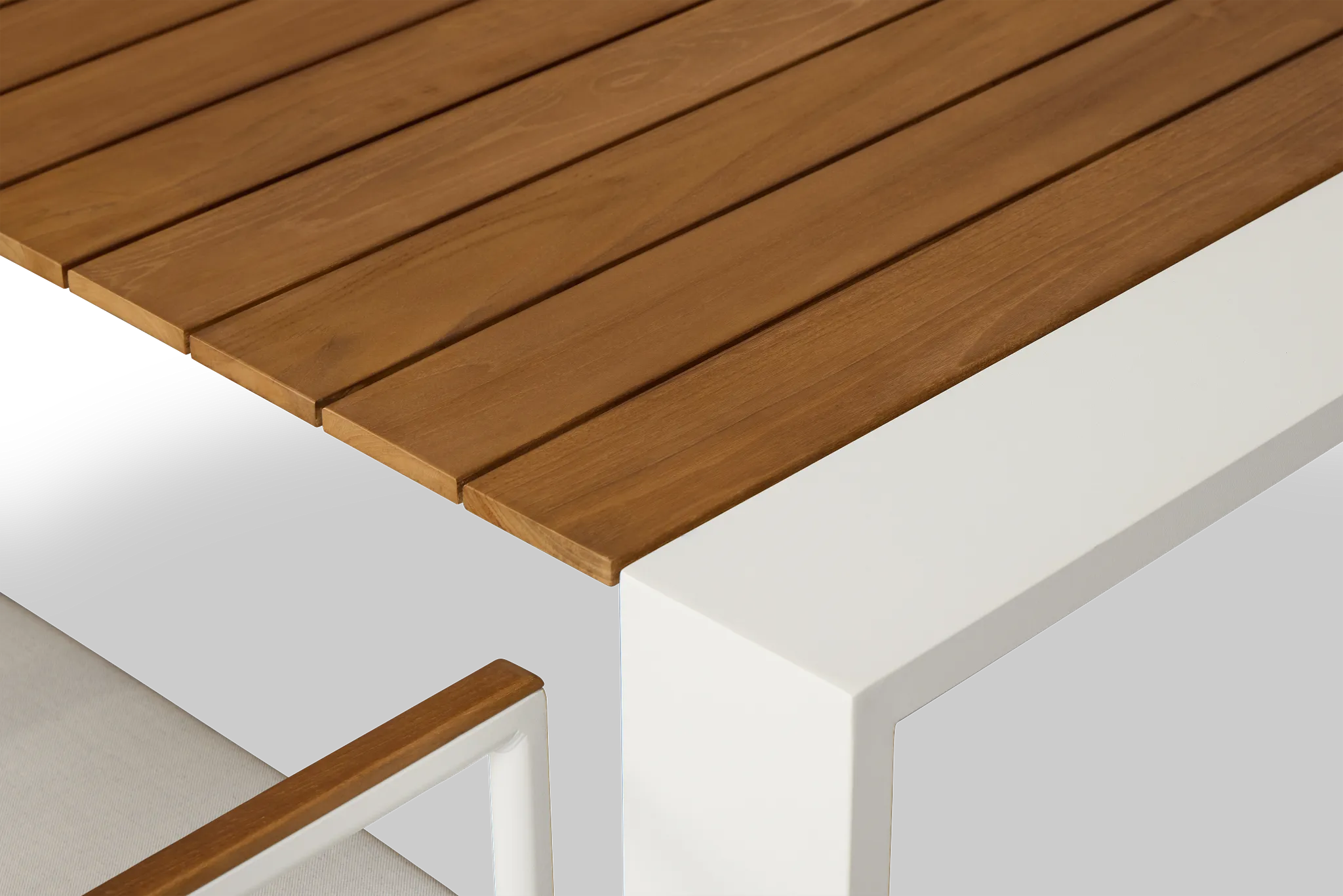 Sunrise White Teak Rectangular Table & 4 Teak Arm Chairs