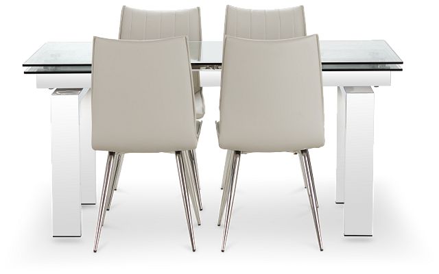 Wynwood Metal Rect Table & 4 Light Taupe Upholstered Chairs