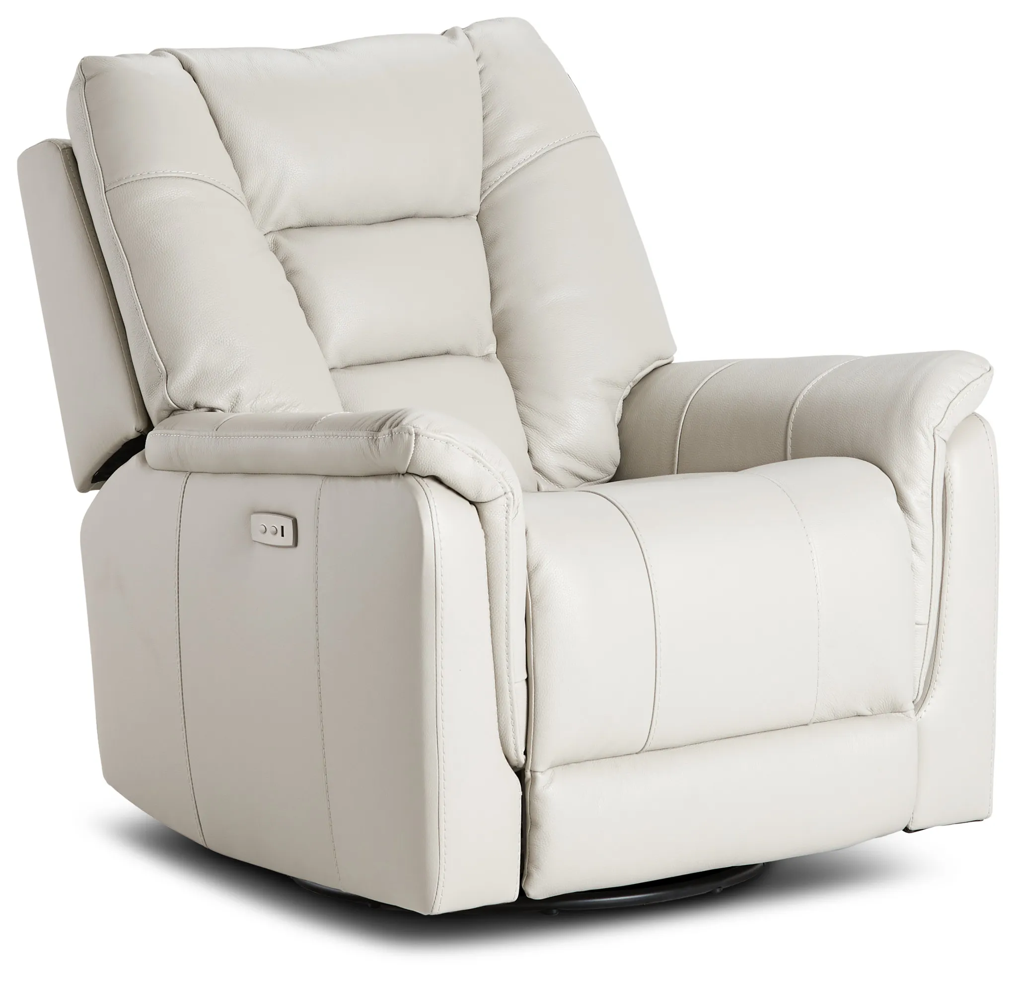 Owen Light Gray Leather Power Swivel Glider Recliner