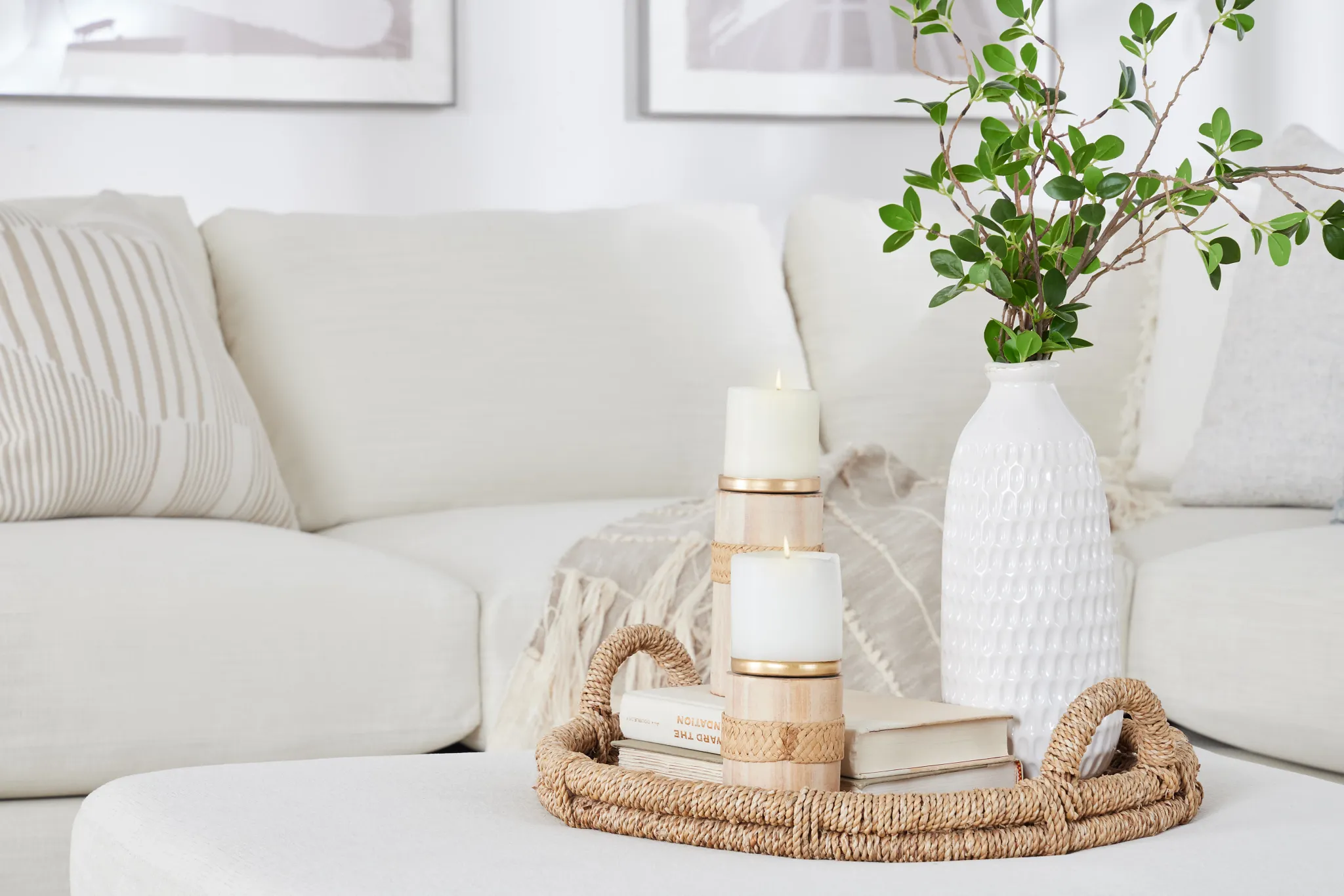 Noah Ivory Fabric Medium Two-arm Sectional