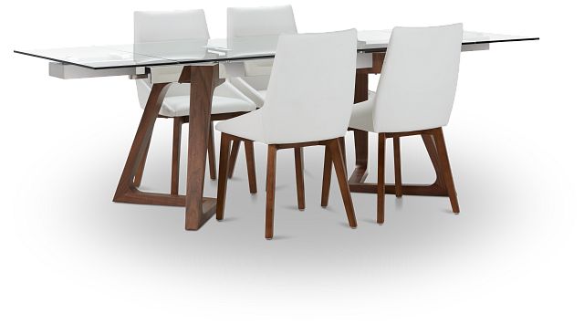 Fresno Glass White Rectangular Table & 4 Upholstered Chairs