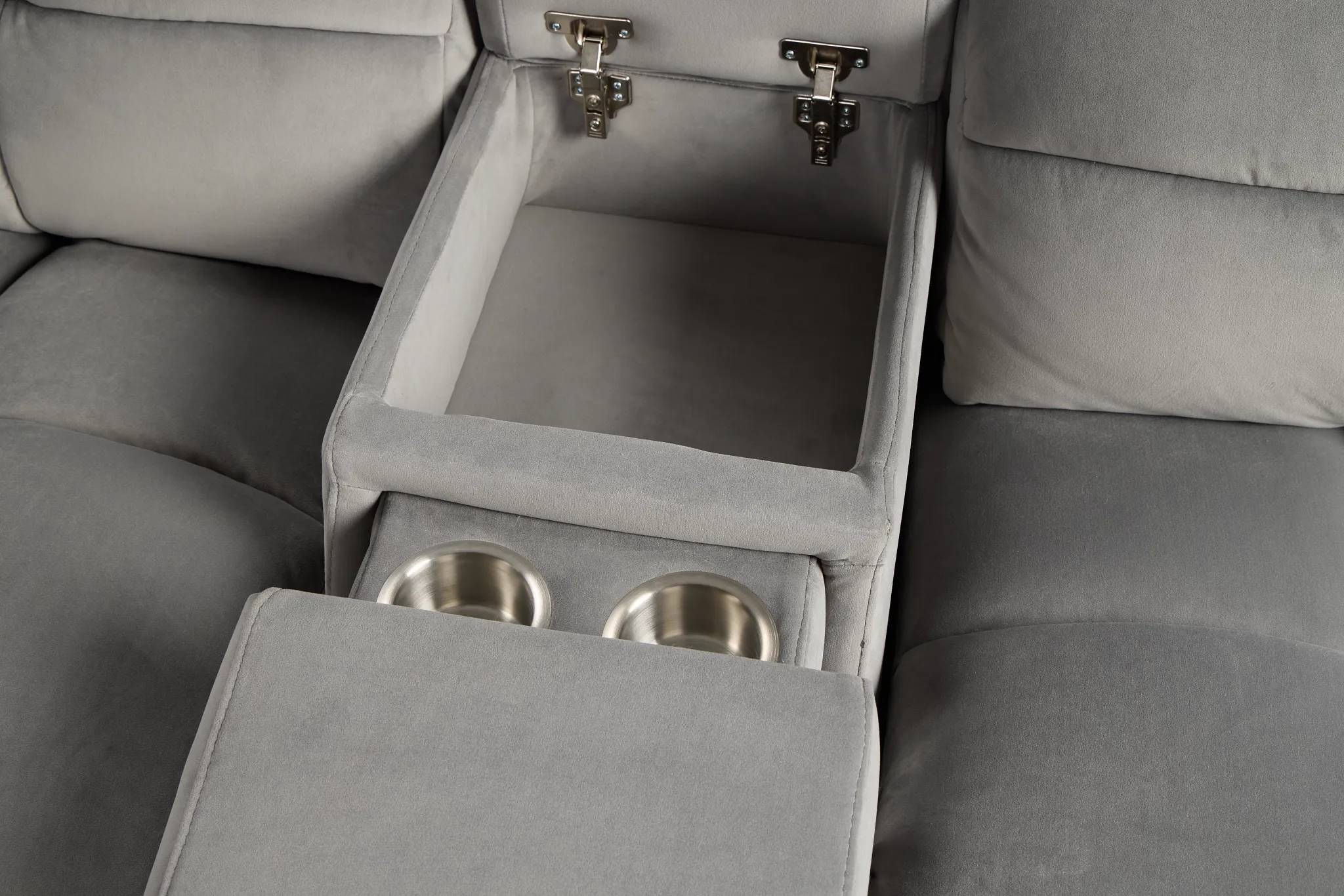 Gemma Light Gray Velvet Large Triple Power Reclining Two-arm Sectional