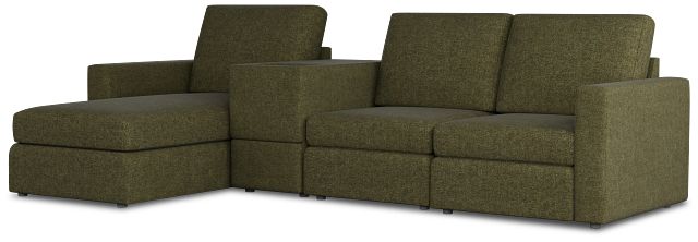 Citymod Green Fabric Small Left Chaise Sectional With Storage Console