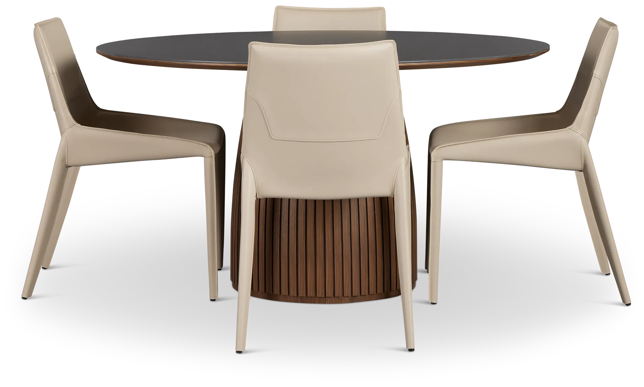 Wayne Two-tone Stone Round Table & 4 Light Beige Upholstered Chairs