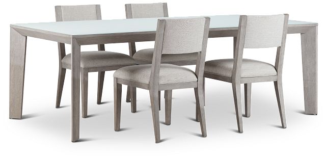 Rio Glass Rect Table & 4 Wood Chairs