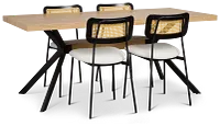 Lynden Light Tone Rect Table & 4 White Woven Upholstered Side Chairs