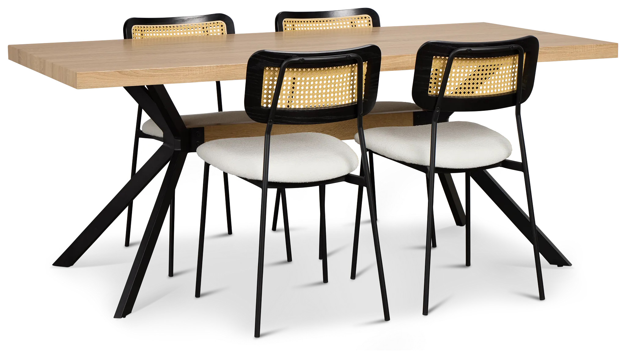 Lynden Light Tone Rect Table & 4 White Woven Upholstered Side Chairs