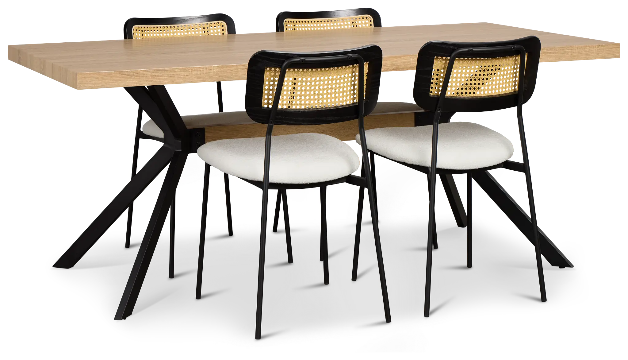 Lynden Light Tone Rect Table & 4 White Woven Upholstered Side Chairs Lynden Light Tone Rect Table & 4 White Woven Upholstered Side Chairs