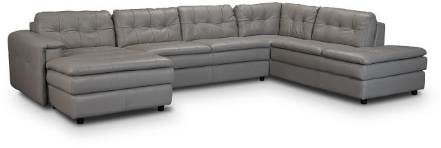 Rowan Gray Leather U-shaped Sectional W/ Right Bumper