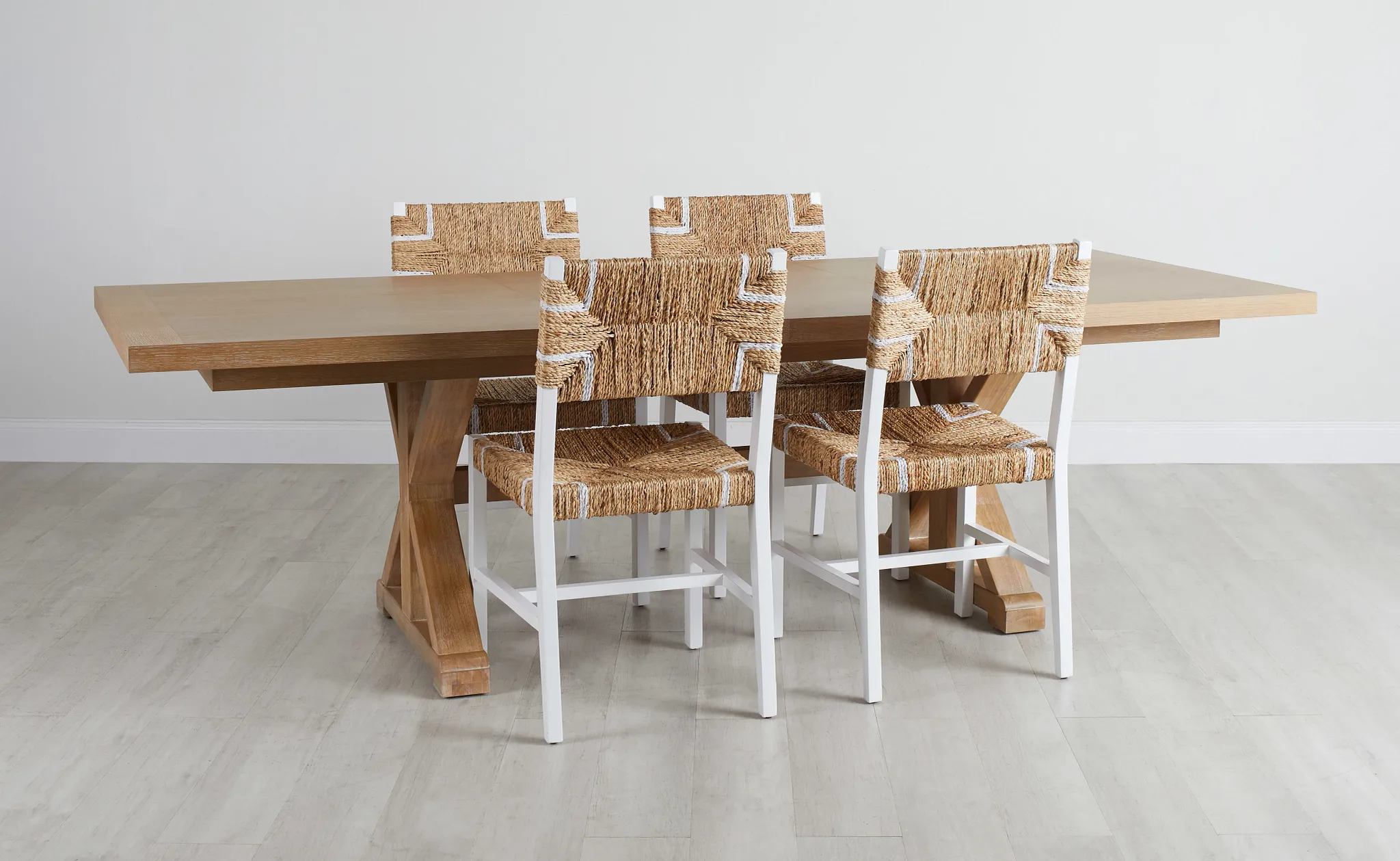 Nantucket Light Tone Trestle Table & 4 Woven Chairs