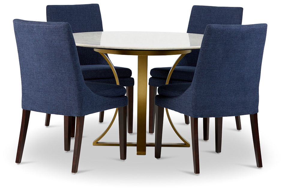 Gage Dark Blue Round Table 4 Upholstered Chairs
