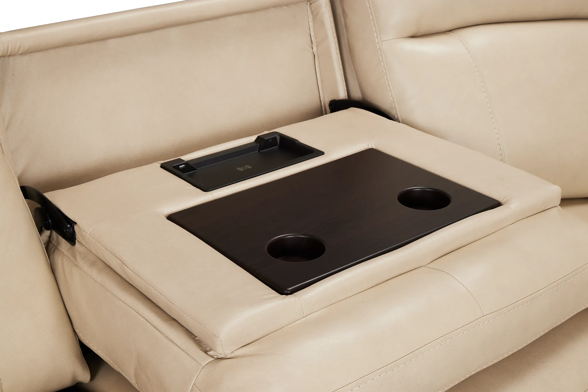 Benji Light Beige Lthr/vinyl Medium Dual Power 2-arm Reclining Sectional