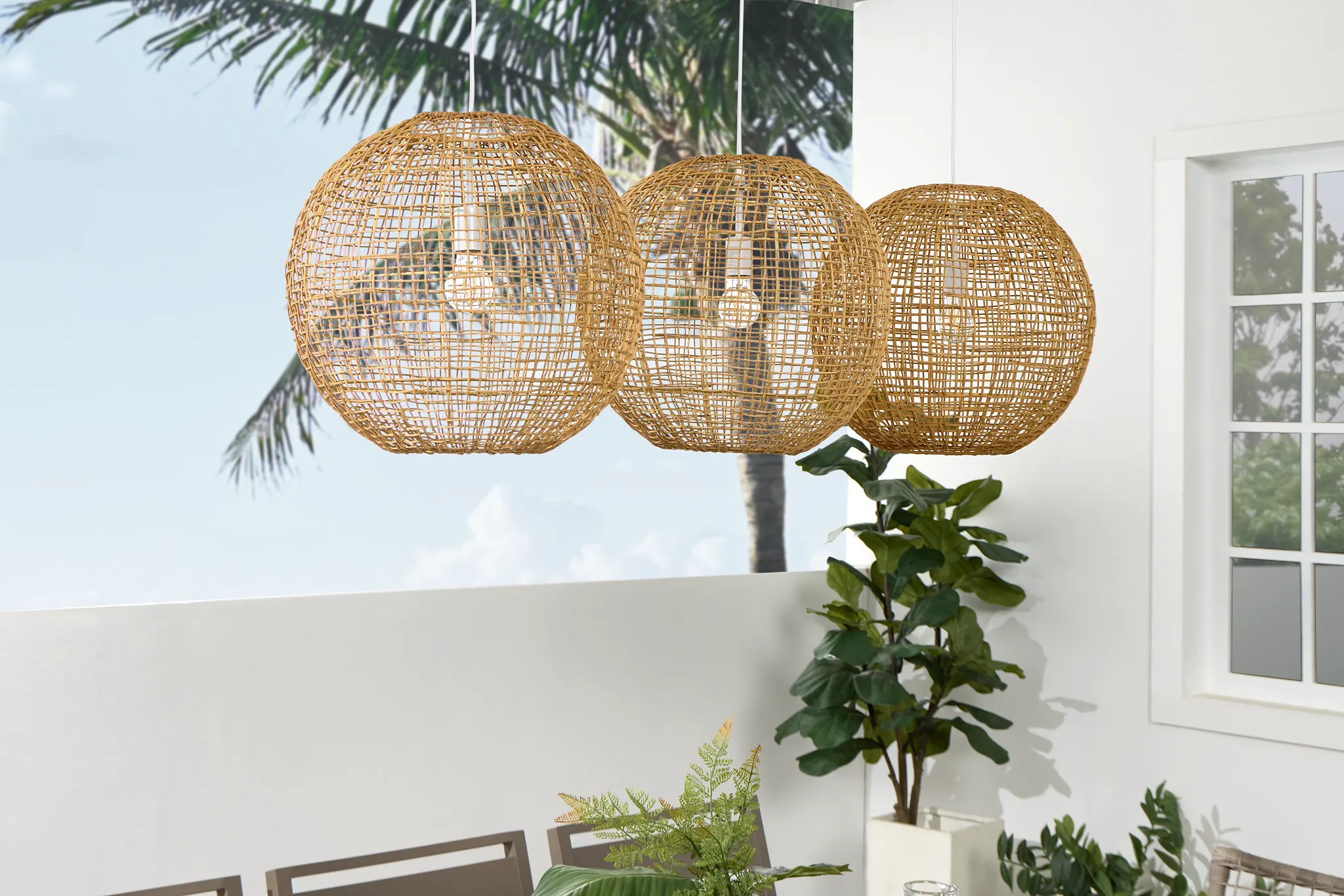 Rattan Large Round Pendant