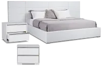 Doral White Uph Upholstered Spread Bed W/ 2 Nightstands