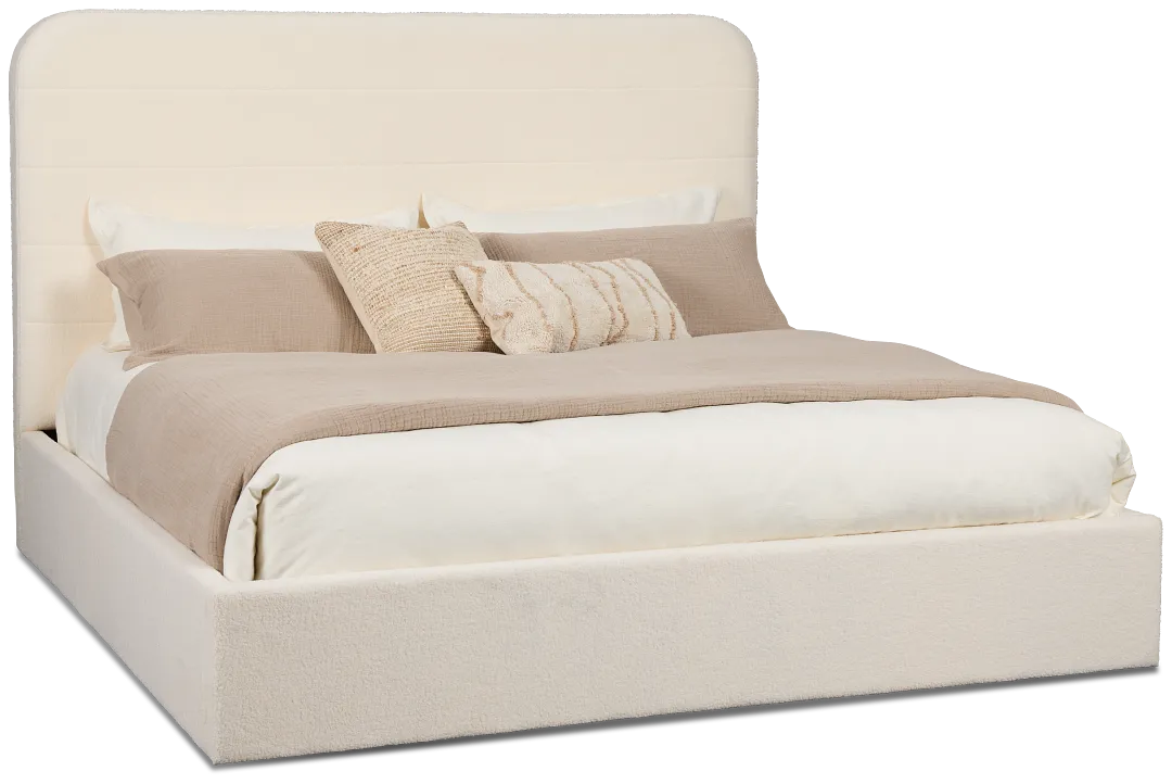 Lyndie Beige Upholstered Platform Bed