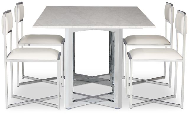 Amalfi White Marble Rectangular Table & 4 Metal Chairs